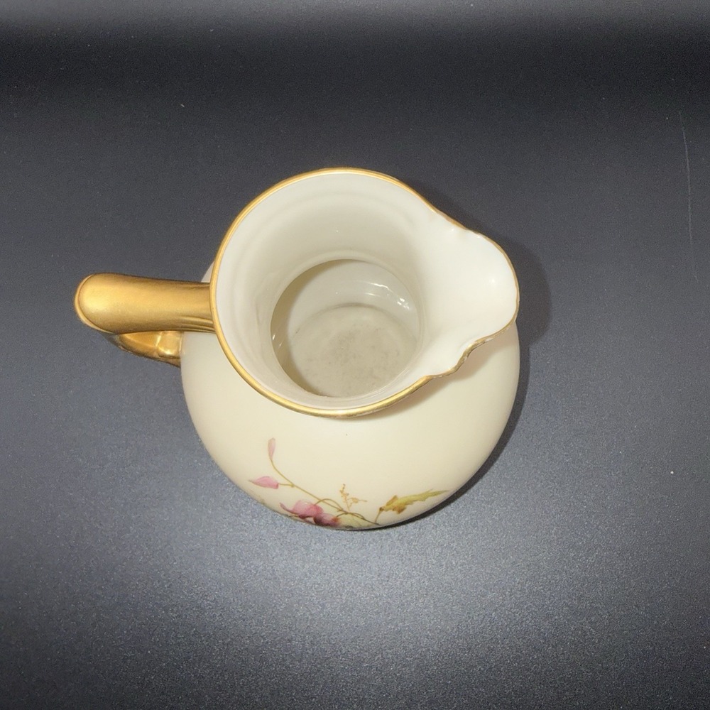 Antique Royal Worcester Porcelain Pitcher Hand Painted Floral #1376 England 4.5" - Picture 6 of 10